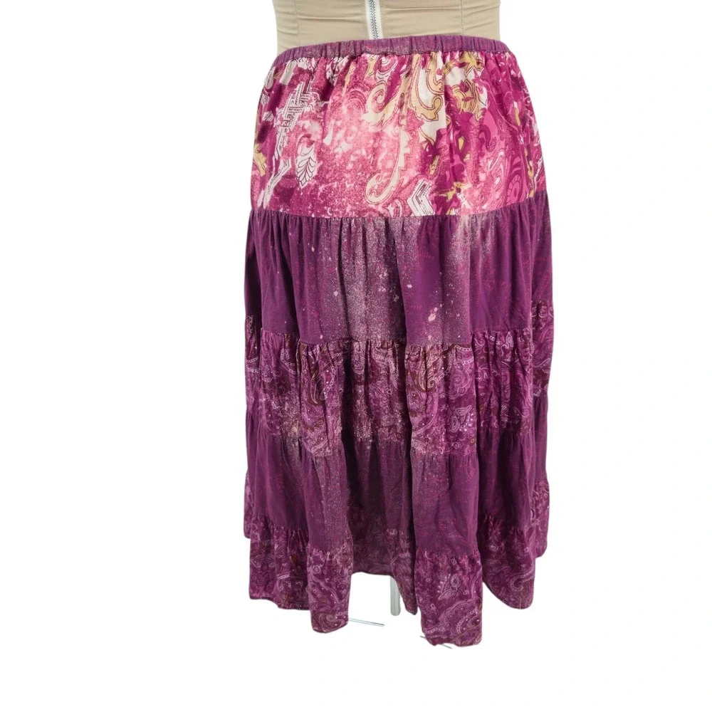 Elementz Tiered Midi Skirt Women Size L Purple Cotton Paisley Boho Peasant